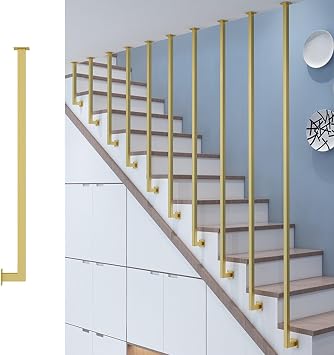 Staircase Balusters, Modern Stair Post Guardrail Columns,8-100in High,Space Decor Divider Column,Indoor Attic Spindles 1 PackGold,50in