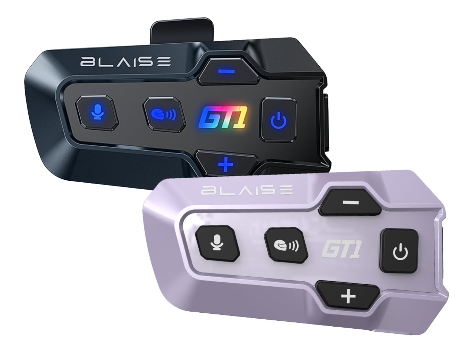 Blaise GT1 - Auriculares Bluetooth para casco de motocicleta, intercomunicador para 2 conductores, sistema de comunicación para compartir música, IPX6, resistente al agua (actualizado, violeta y