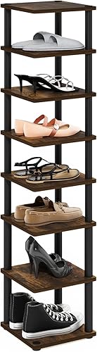 Miniatura 9 de Furinno Turn-N-Tube - Zapatero vertical, organizador de zapatos estrecho de 8 niveles, almacenamiento de zapatos independiente, estante de zapatos