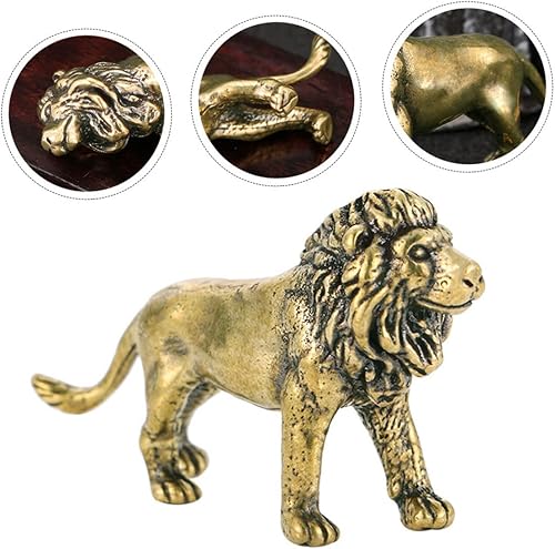 Vista 17 de 2 piezas de latón león adorno figura de león ornamento casa adornos feng shui león estatua de león té mascota prosperidad estatua guardián león