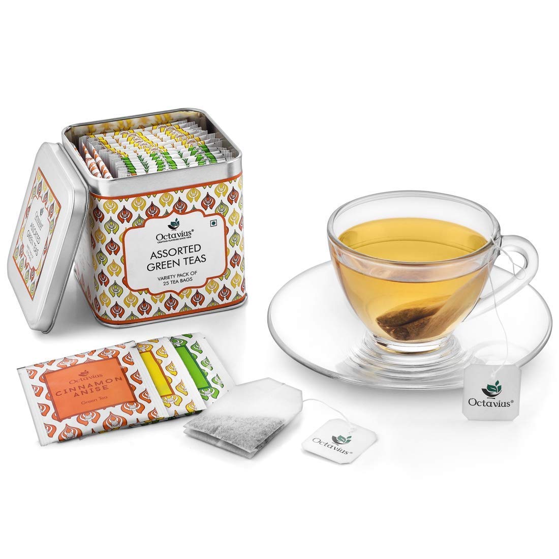 Octavius Assorted Green Tea -25 Tea Bags | Tea Gift Sets | 3 Assorted Green Tea | Cinnamon Anise, Pure Green, Lemon | Tea Gift Tin Pack | Gift Box | Tea Gift Box | Tea Gift - Image 3 thumbnail