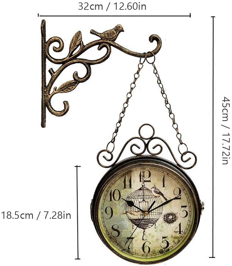 Garden Clocks Outdoor Waterproof Double Sided, Vintage Antique-Look Wall-Mounted or Indoor and Garden, Bronze 18 CM Retro Style