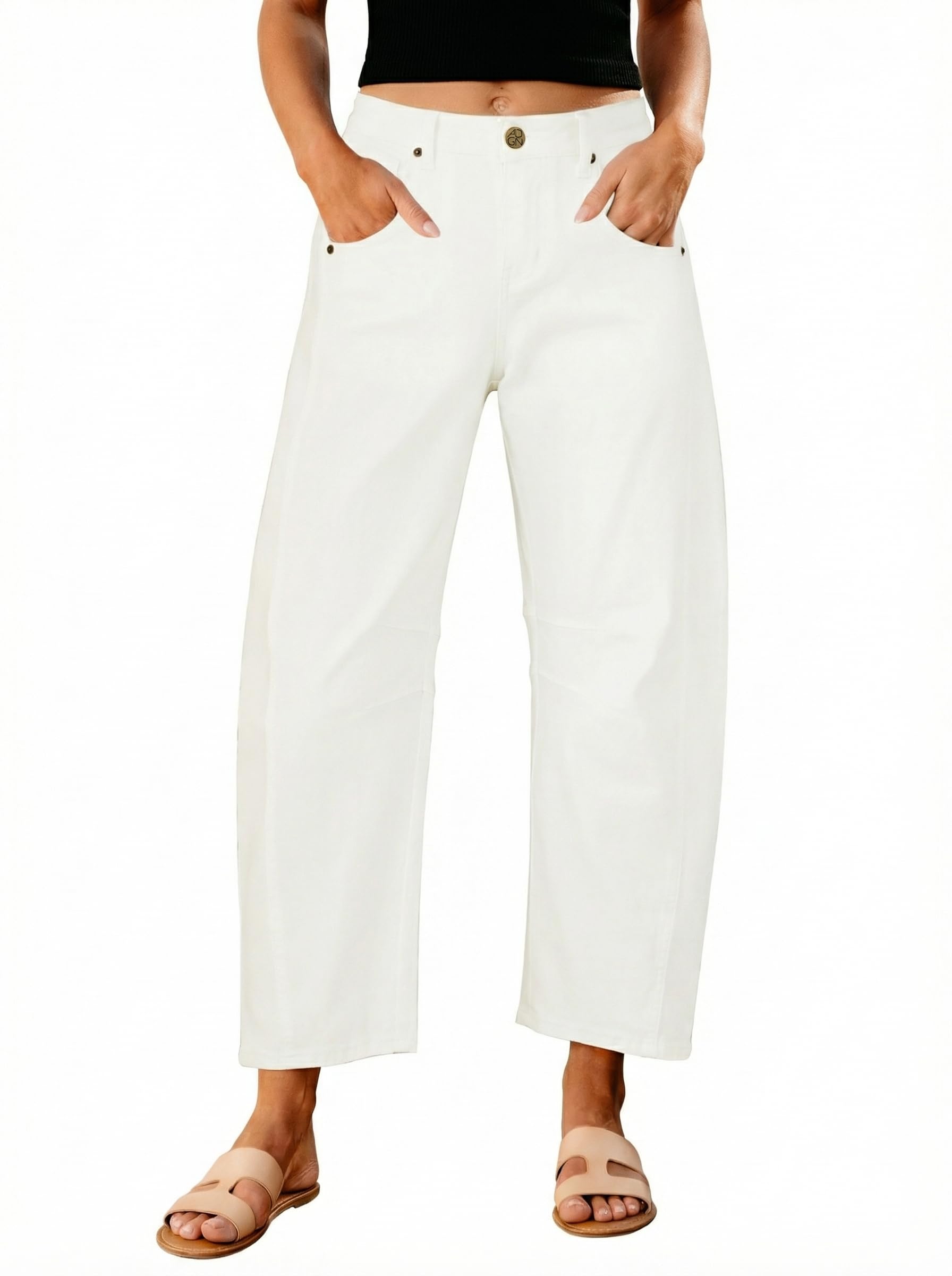 Photo 1 of GRAPENT Women's Barrel Jeans - Cream White, Small