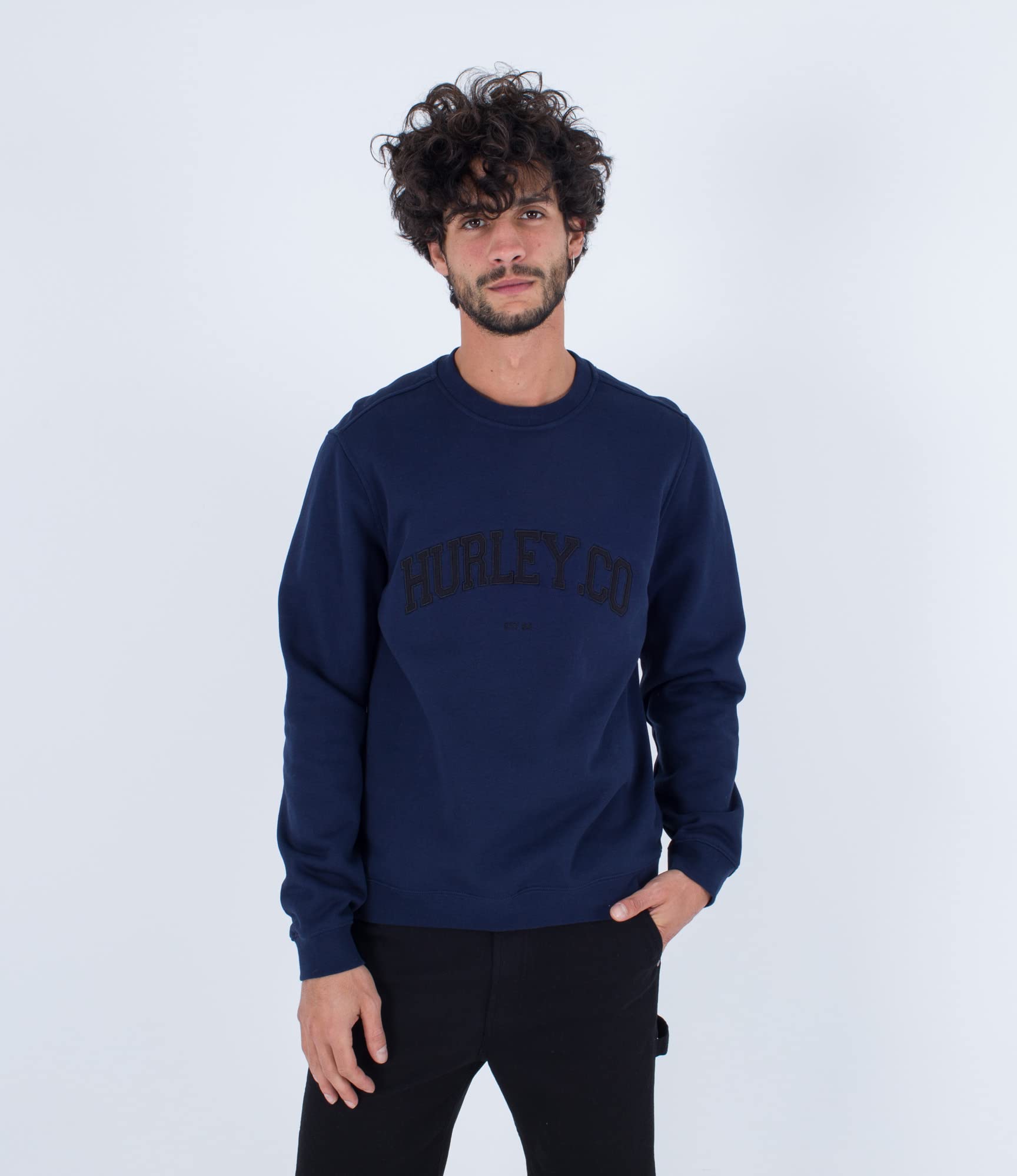 Hurley Men's Applique Crew Sweatshirt, Obsidian, S