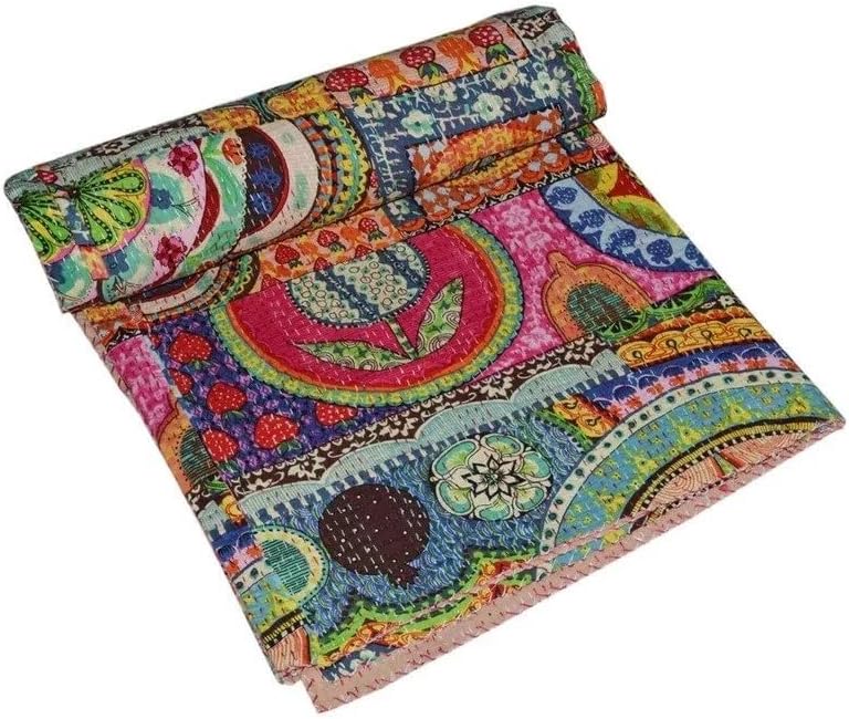 Handmade Beautiful White Khambadiya Patchwork Bedspread Throw Blanket Quilt (60 X 90 Inches)