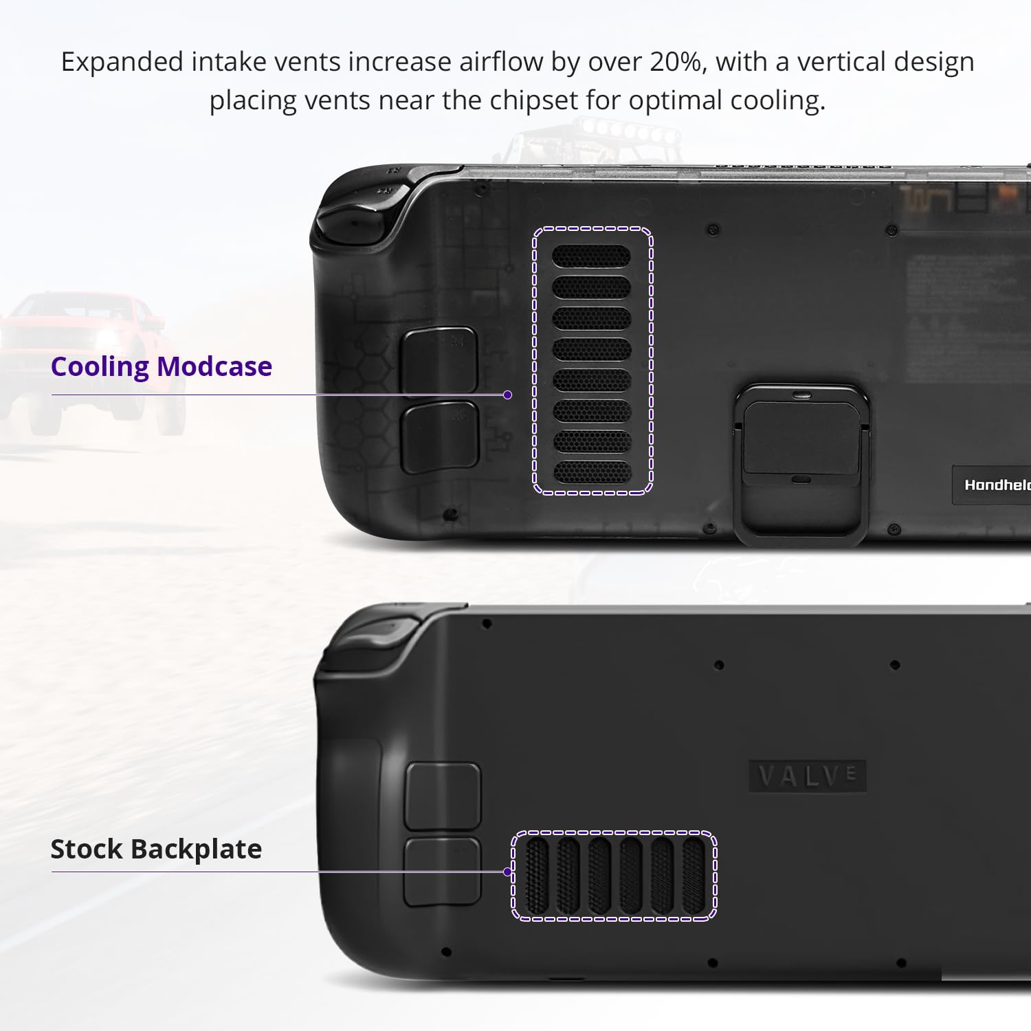 Modcase de refrigeración para Steam Deck LCD/OLED, accesorios de placa trasera translúcida con soporte plegable, carcasa de gestión del calor, fácil instalación con herramientas (negro)