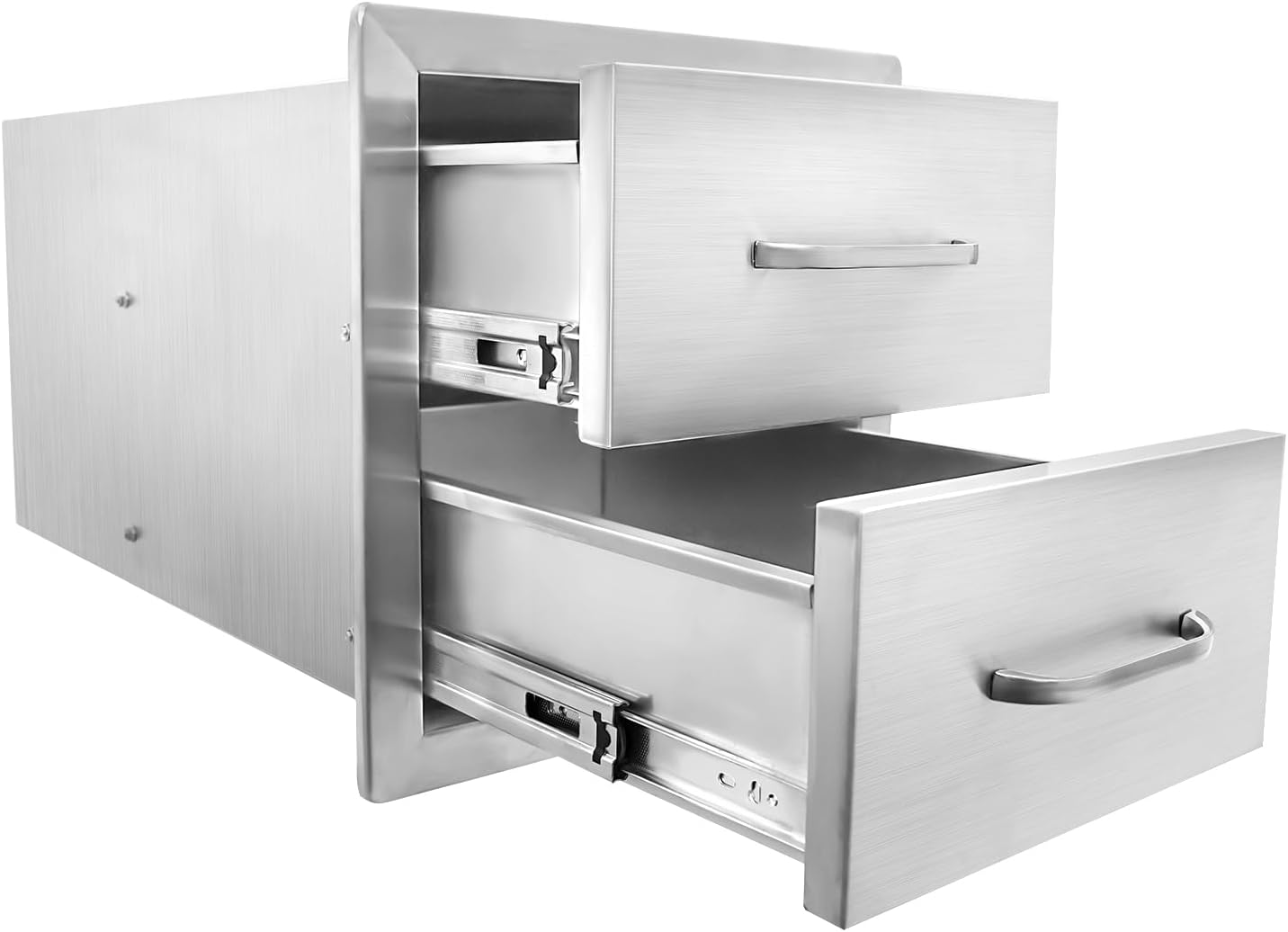 Kitchen Drawers, Outdoor Kitchen Stainless Steel Triple with Smooth Rails and Handle, Box Frame Style Waterproof Drawer, Two Access Flush Mount Drawers for Outdoor Kitchen (14 * 14.3 * 23in)