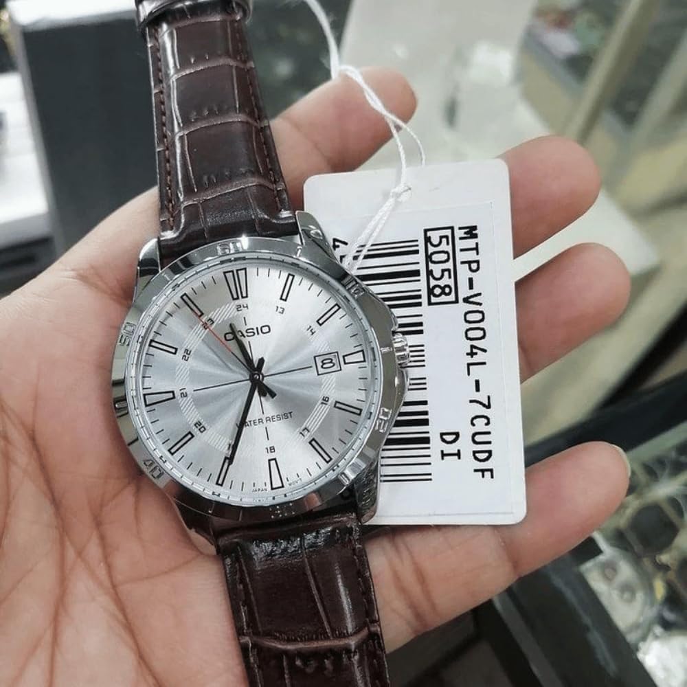 Casio Men's Analog Quartz Watch with Leather Strap MTP-V004L-7CUDF, Brown-Silver, One Size, Strap - Image 2