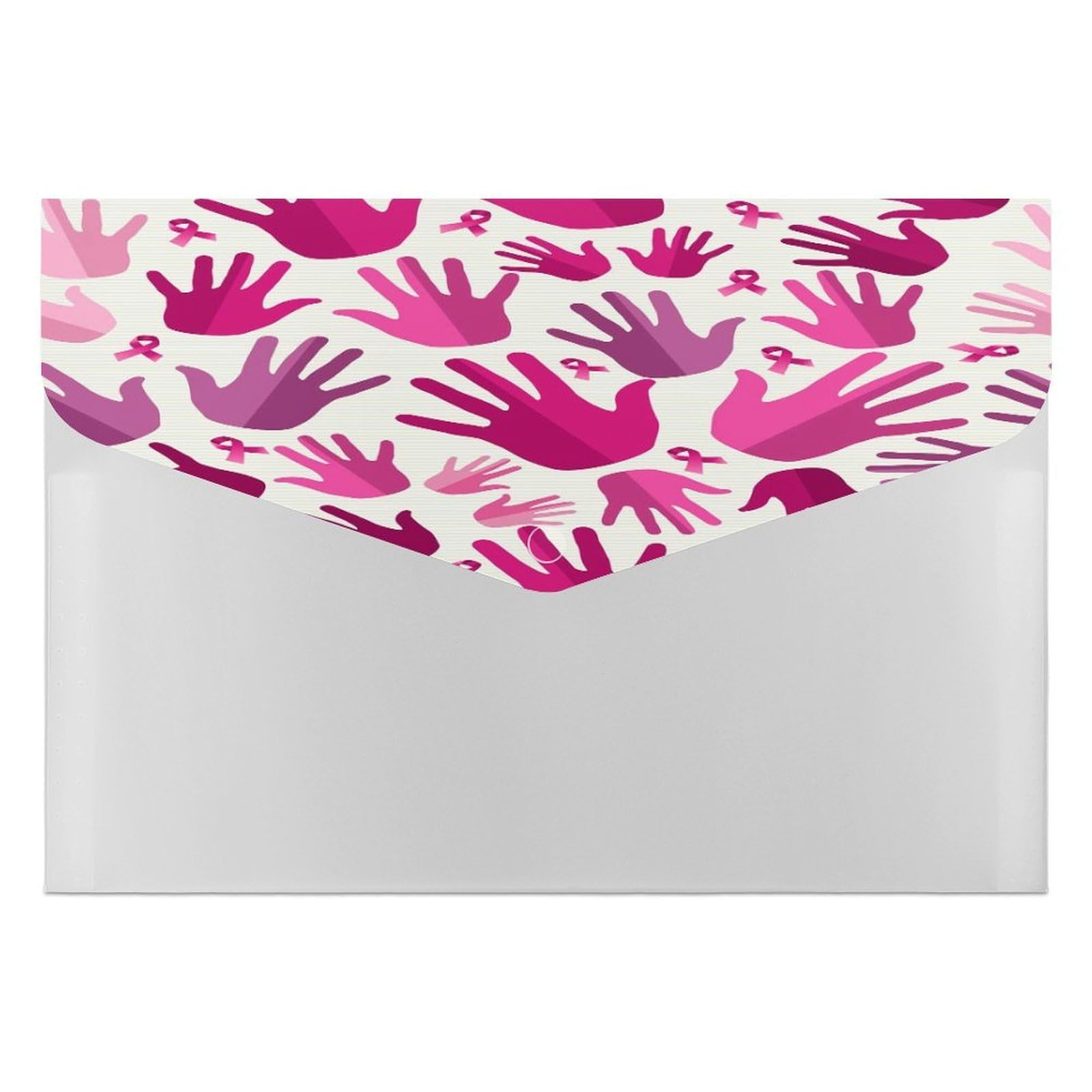 Expanding File Folder, 6 Pockets Zipper Expandable Document Organizer Accordion Filing Folder Print Breast Cancer Awareness Pink Ribbons
