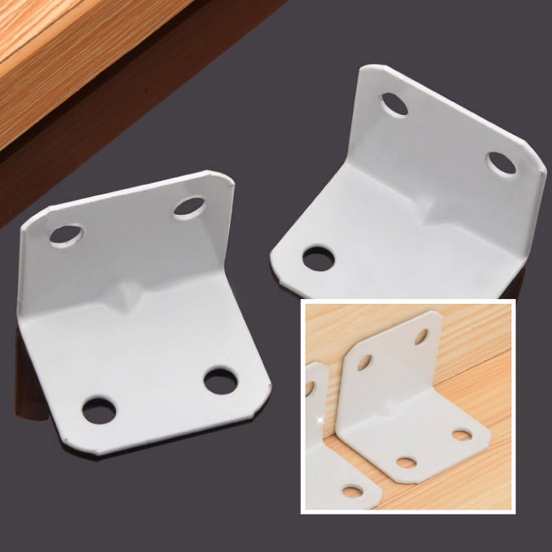 uxcell Home Furniture Carbon Steel L Shape Corner Brace Plate 90 Degree Right Angle Bracket White 4pcs