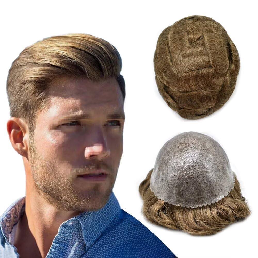 Toupee for Men All Poly Skin Mens Hair System Black Brown Blonde Human Hair Piece Transparent Mens Toupee Injected PU Mens Hair Replacement Hair