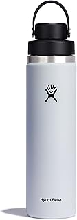 Water Bottle - Insulated Stainless Steel - Wide Mouth Flex Chug Lid, Non Spill, Leakproof in 24 Oz White