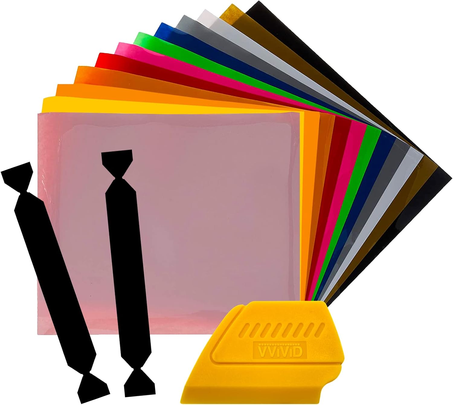 SISER EasyWeed Heat Transfer Vinyl, 12 x 15" 12-Color Starter Bundle Plus Vinyl Wrap Toolkit Including Yellow Detailer Squeegee & 2X BlackFelt Edges (12 Color Bundle w/Tools)