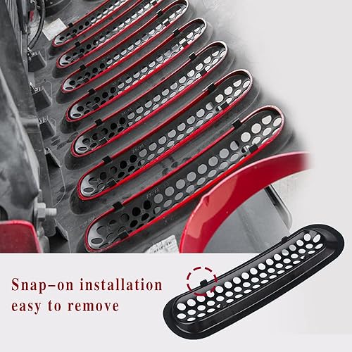 Miniatura 4 de ASUBHA 7 piezas de insertos de malla para parrilla frontal, color negro mate, cubierta protectora de malla frontal con clip, compatible con Jeep JK