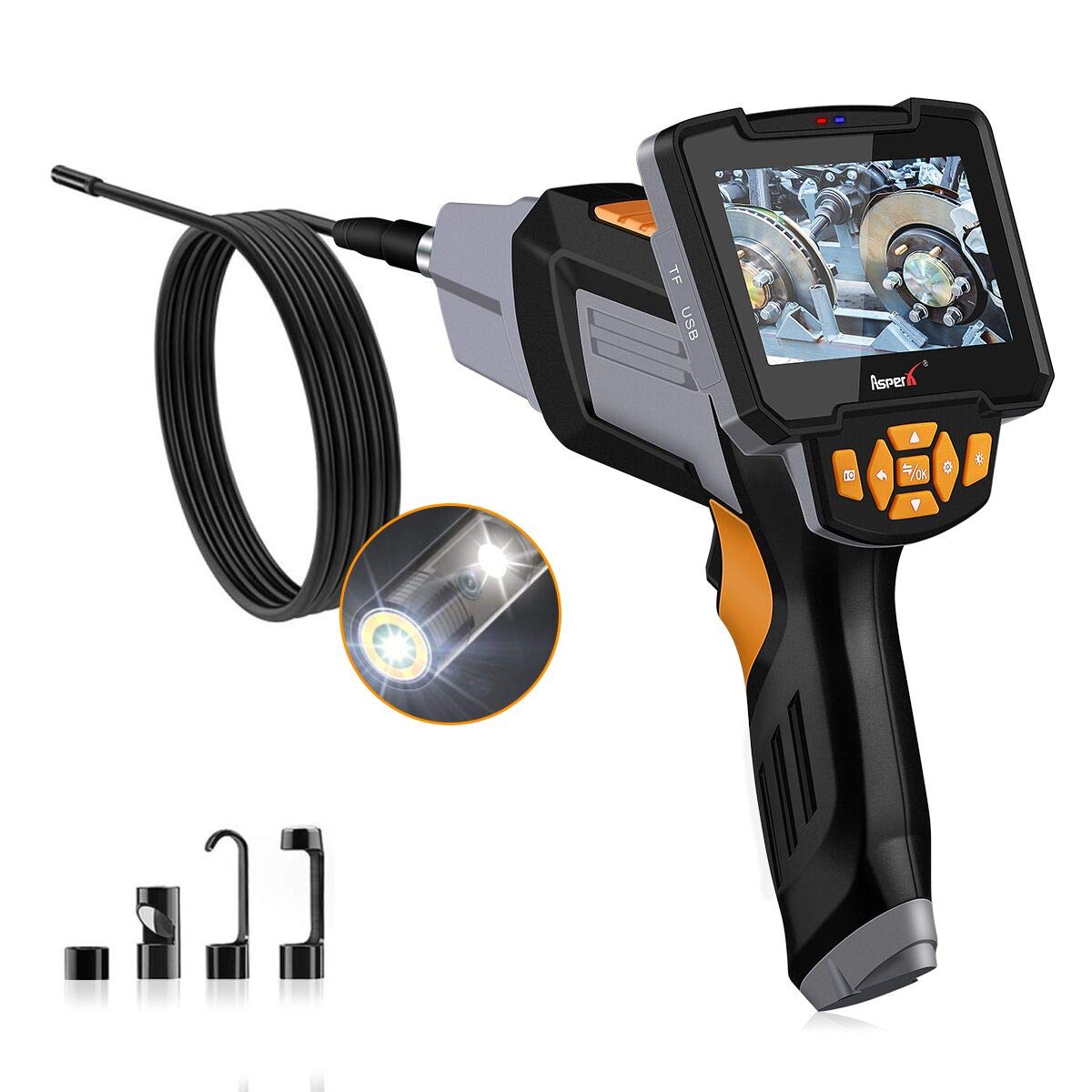 Exclusive Discount 70% Price  Inspection Camera, AsperX Endoscope Borescope, 8MM 1080P HD Snake Camera with Front-View & Side-View Dual Camera 6 LED Lights, 16.4 ft Cable, IP67 Waterproof, 32 GB Card