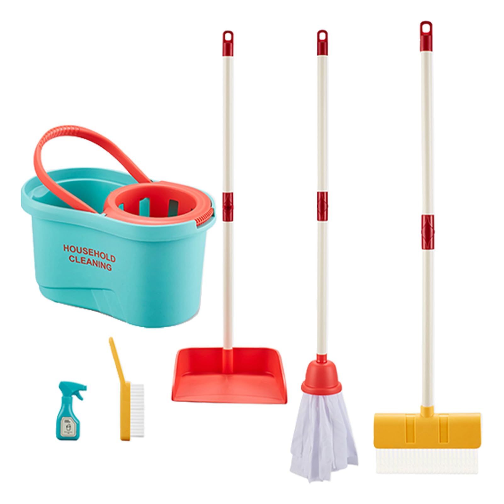 Set di Giocattoli per la Pulizia dei Bambini, 6 Pezzi, Leggero, | ABS, Strisce di Stoffa, Bordi Arrotondati Senza BPA, Pezzi Staccabili, Gioco di Finzione per Interni, Set Scopa per