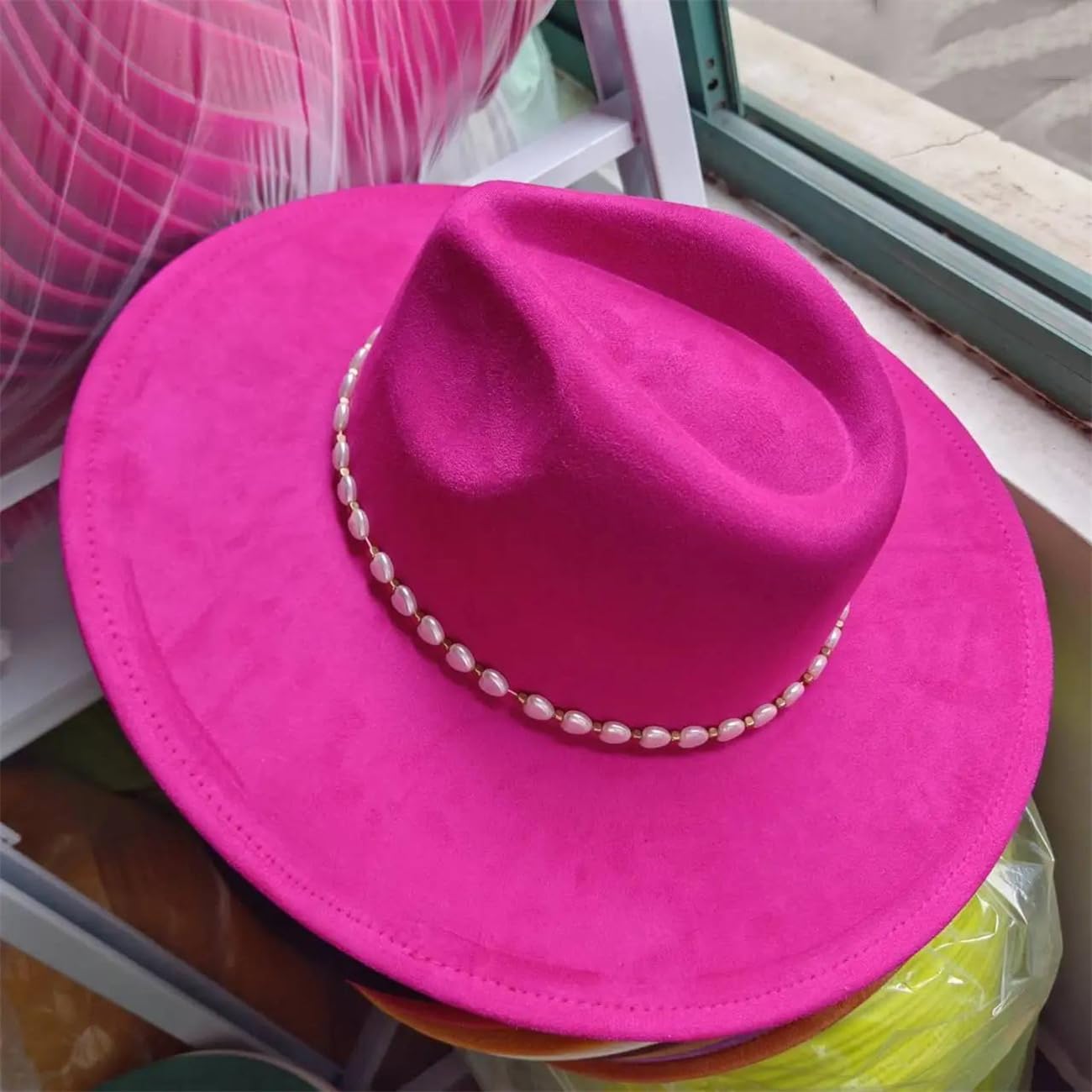 Cappello da chiesa Fedora a tesa larga in camoscio da donna per feste o matrimoni