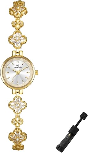 Exquisito reloj de pulsera de trébol de cuatro hojas doradas huecas para mujer, relojes de vestir vintage, reloj de pulsera de cuarzo ligero con