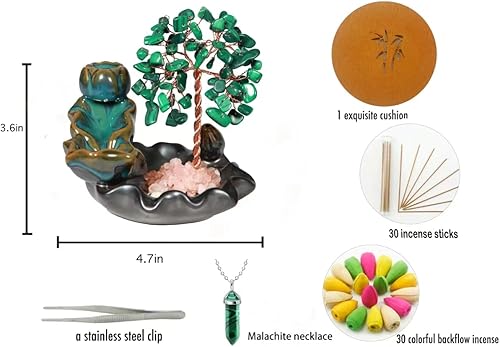 Miniatura 9 de Soporte para incienso en cascada, quemador de conos de incienso con reflujo de cristales de aguamarina, decoración de estante de meditación
