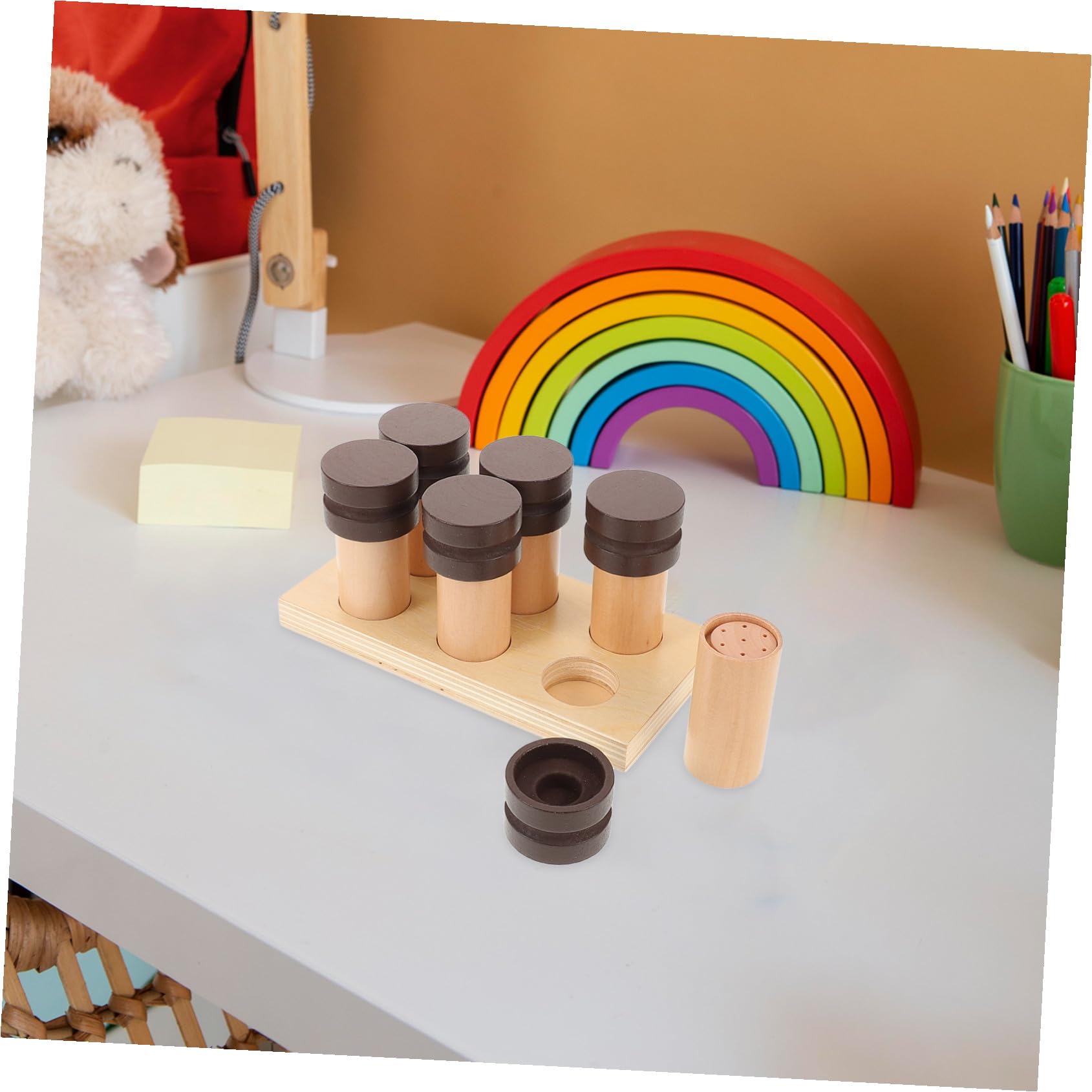 Gioco Montessori Olfattivo in Legno con Bordi Lisci, Set Sensoriale Creativo per Sviluppo Cognitivo e Gioco Educativo la Prima Età