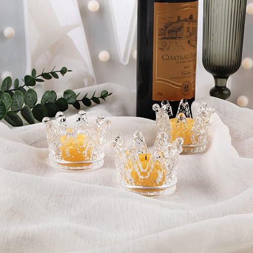Miniatura 4 de Juego de 6 portavelas de cristal con corona, portavelas votivas para bodas, fiestas, decoración del hogar, bandeja de almacenamiento de joyas, 4