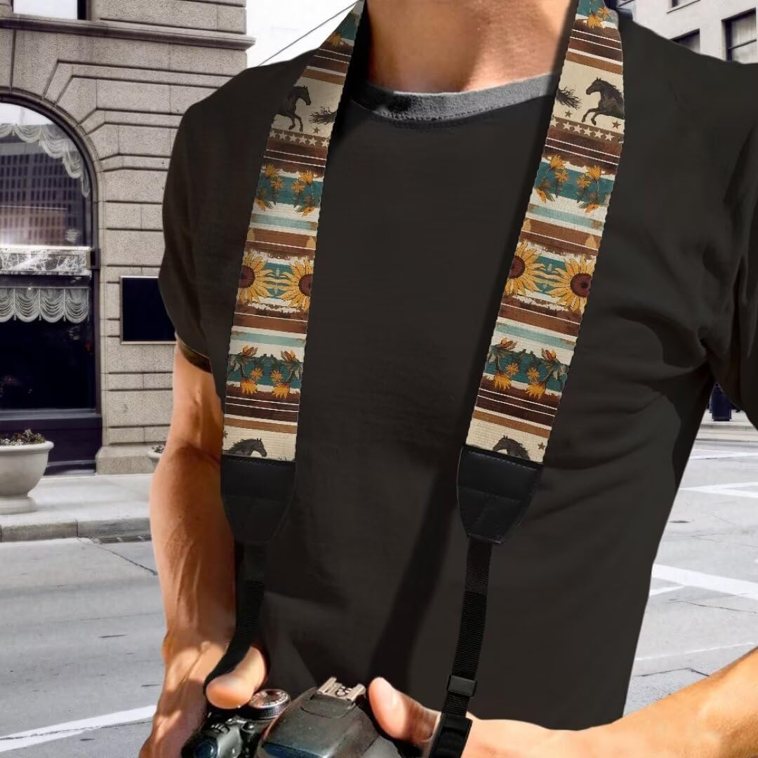 Coldinair Tribal Horse Soft Camera Shoulder Strap Neck Strap for Photographers,Geometric Adjustable 2