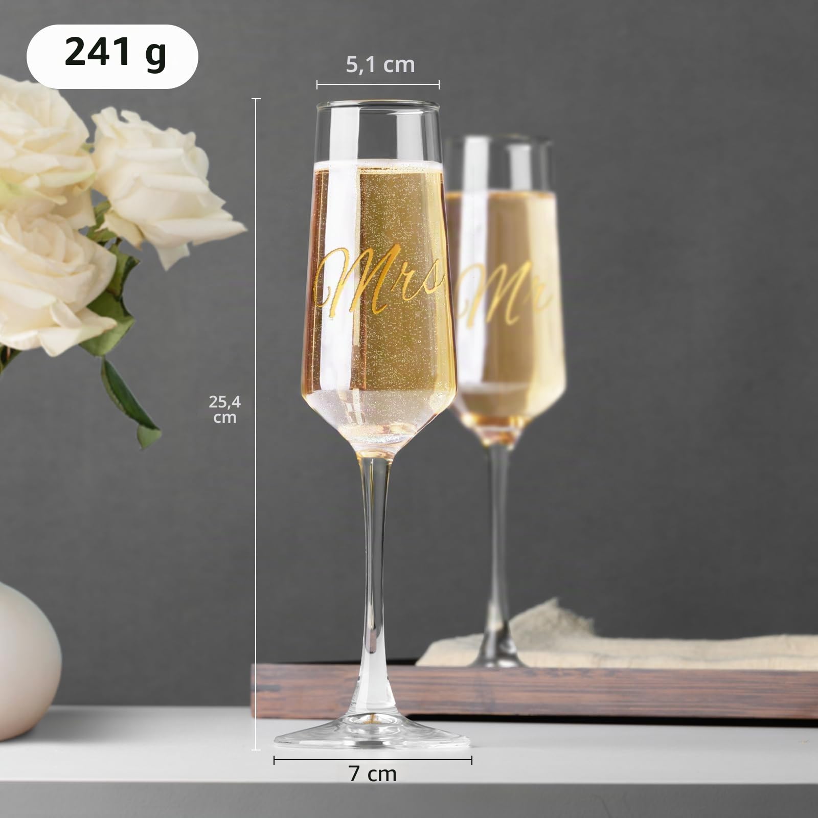 PARACITY Set di 2 calici da champagne per matrimoni Mr e Mrs, bicchieri da champagne per sposi, regali per addio al nubilato, regalo di fidanzamento, 8,5 oz/250 ml