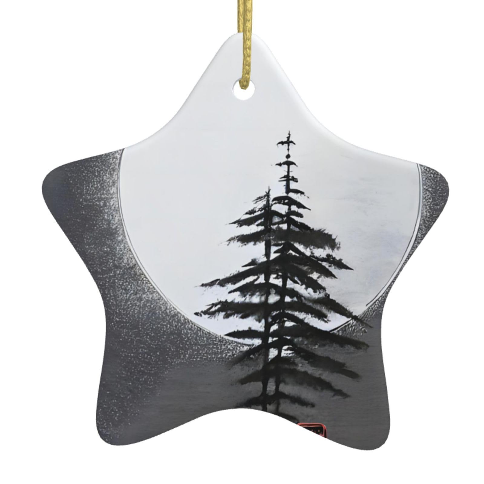Moon Pine Tree Christmas Ceramic Star Pendant with Punched Holes and Gold Wire Rope, Christmas Tree Home Decoration