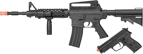 GoldenBall Rifle de potencia de resorte M4 Airsoft con kit de combate de pistola de Airsoft, color negro