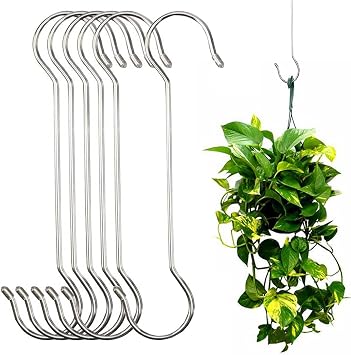 Lchkrep 16 Inch Extra Large Heavy Duty Long Outdoor Plant Hanging S Hooks - for Baskets, Bird Feeders, Wind Chimes, Garden Ornaments,Pergola,Closet,Flower Basket,Indoor Outdoor Uses 6 Pack...