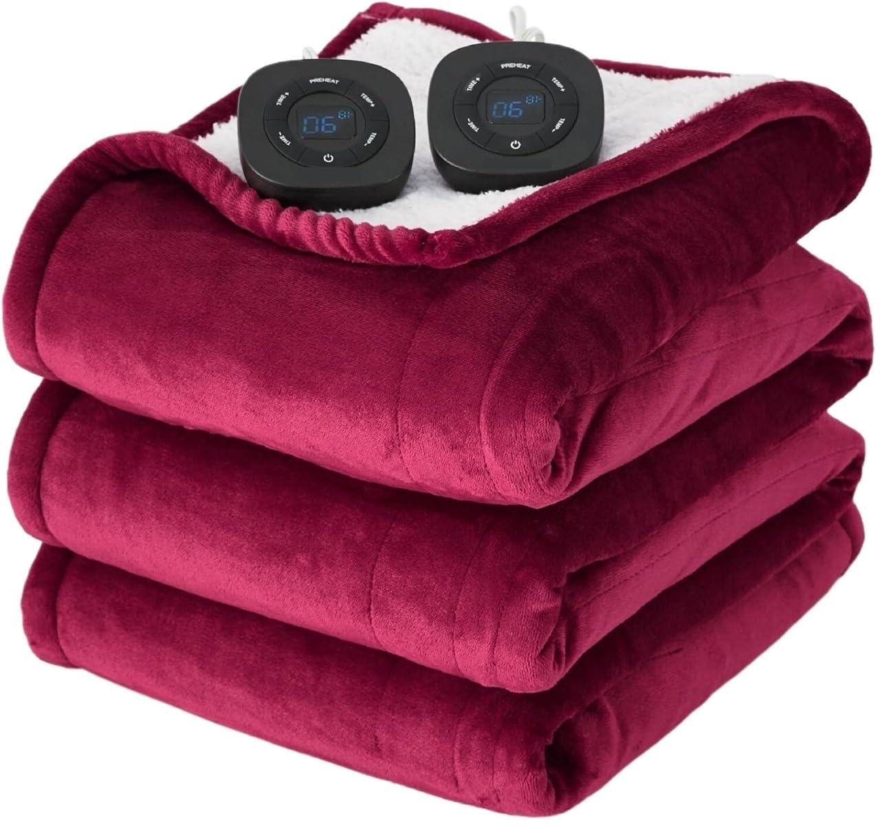 Flannel Soft Blanket, Comfortable Temperature-Adjustable Heating Blanket for Bed, Sofa (100x90 Inches, Cream White)(04 - Burgundy)