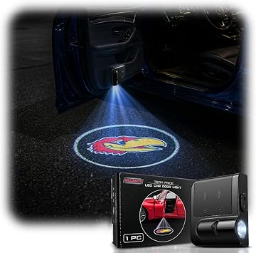 Sporticulture American Football Kansas Car Door Lights Logo Shadow Display - Officially Licensed NCAA Car Accessories - Show Your Team Pride - Battery Powered, Universal Fit