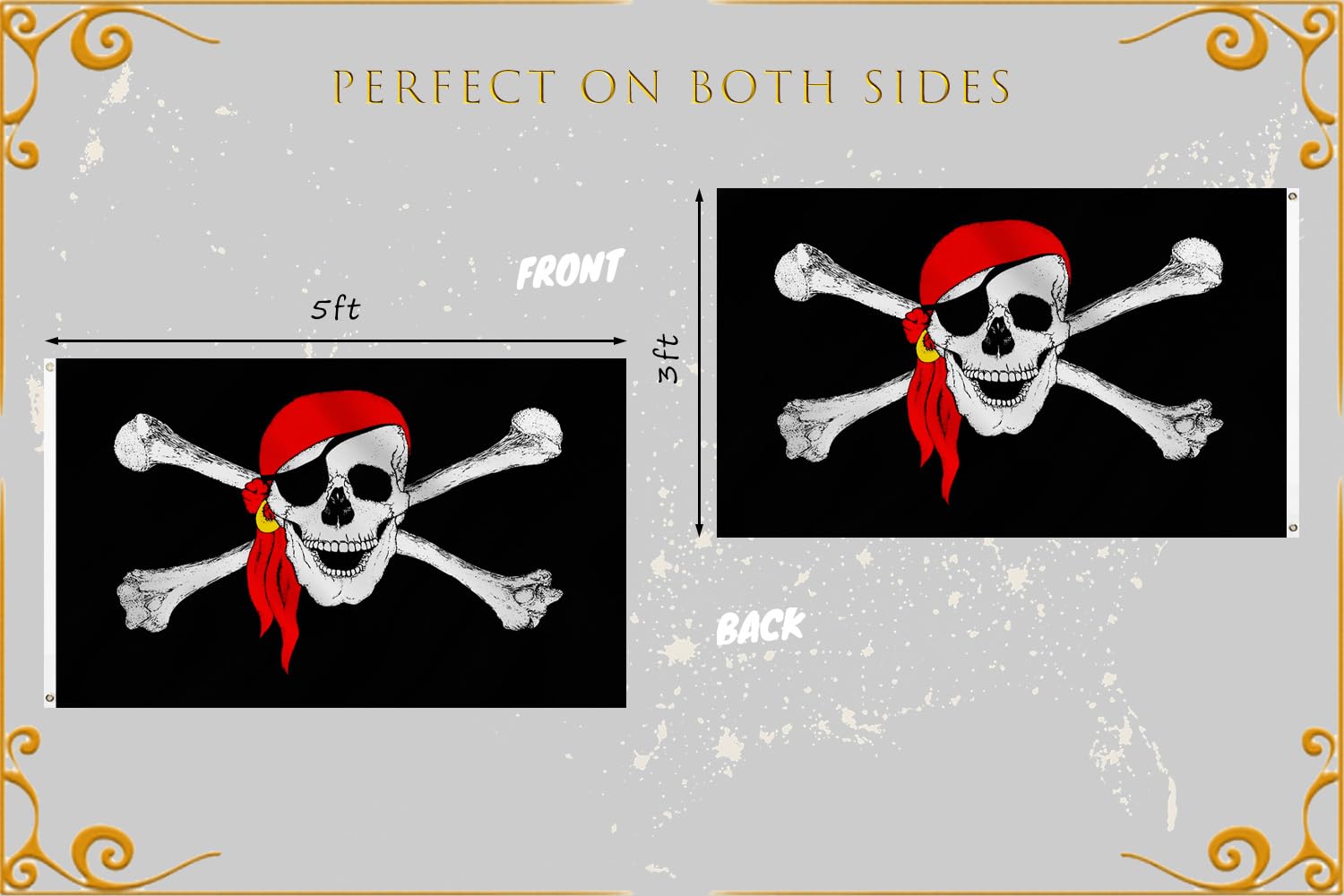 Bandiera Decorazione Bandiera Pirata Jolly Roger 3x5 Piedi - Teschio Con Sciarpa Rossa, Poliestere, Per Decorazione Bandiera Jolly Roger - Foto 10