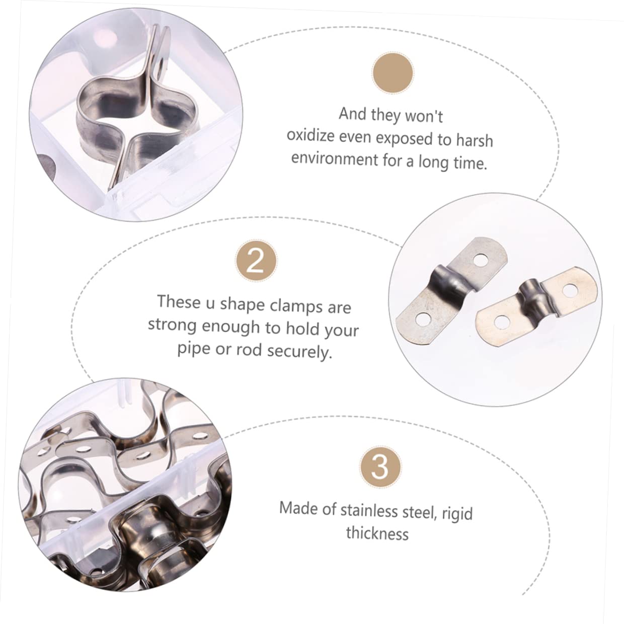 KALLORY Sturdy U-tube Clamp 66 Pcs Tube Straps Tension Clip Heavy Duty Clamp for Pipeline Mounting