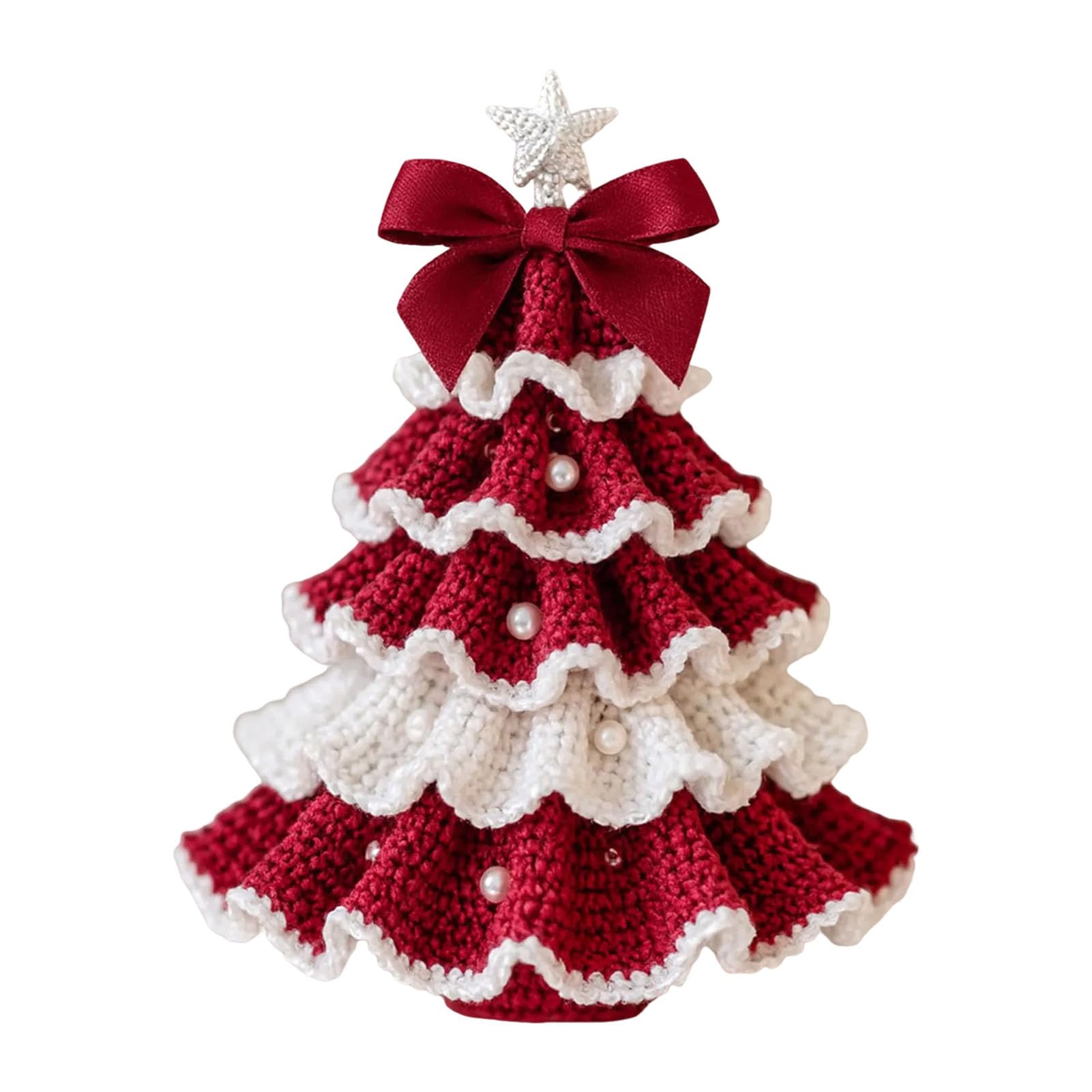Somerway Women's D Christmas Tree Crochet Kit For Beginners Adults, Xmas Tree Christmas Craft Crochet Set With Bow An Pearl Embellishment For Festival Christmas Ecorations Gift (D)
