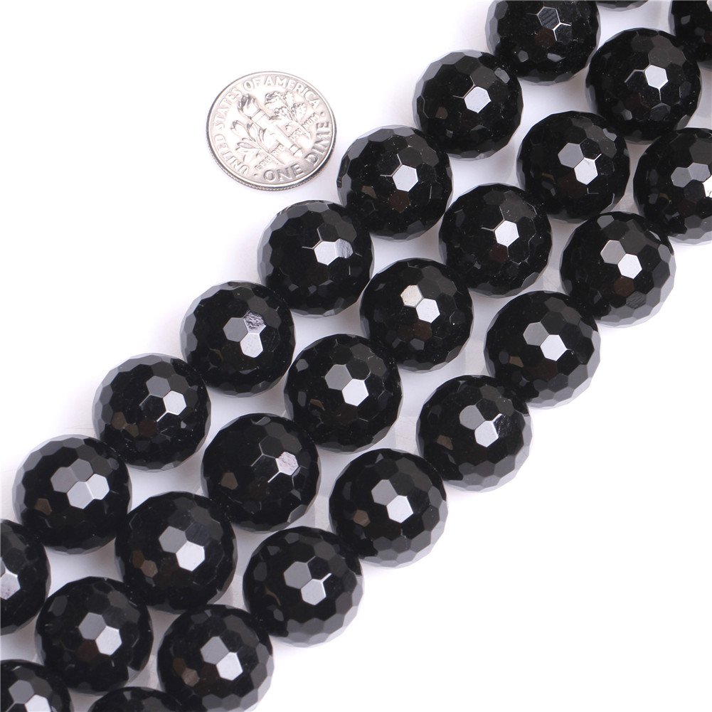 Sweet & Happy Girl's Store 16mm Round Faceted Gemstone Blackagate Bead Strand 15 Inch Jewellery Making Beads