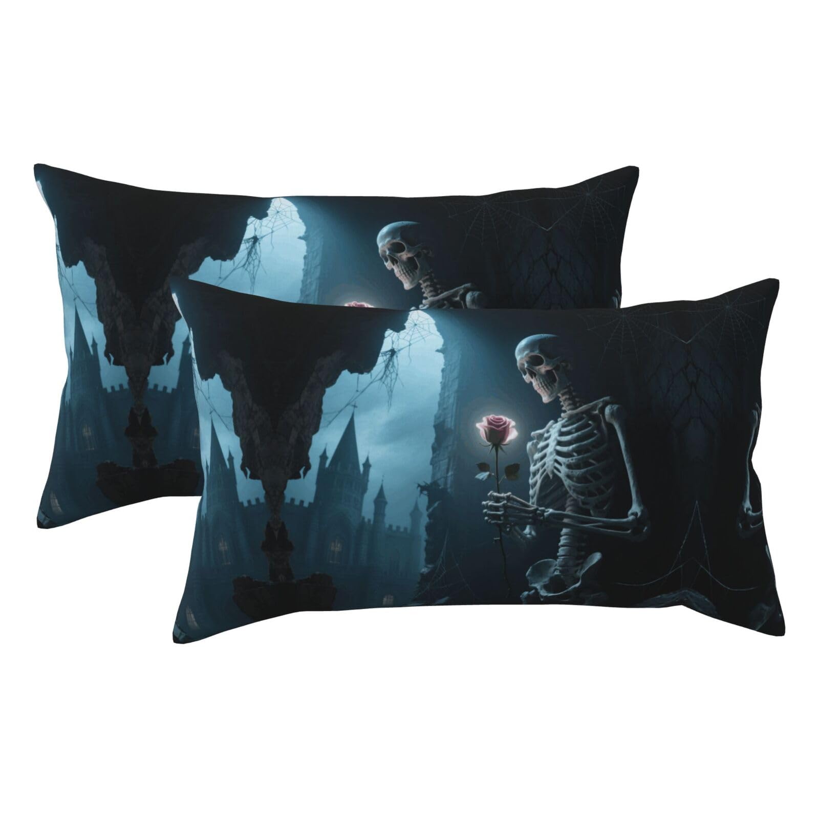 Skull Rose Luxury King Pillowcases Set of 2, Plush Velvet Feel Pillow Covers with Hidden Zipper, Skin & Hair Friendly, 20x36 Inches Pillow Cases for Sleeping Gift