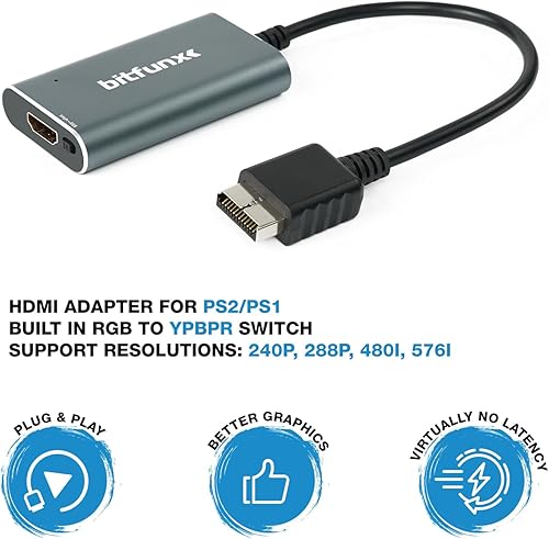 Miniatura 2 de Adaptador HDMI PS2PS1 - Interruptor RGB a YPbPr integrado, adaptador de videojuegos Plug & Play sin retraso, adaptador convertidor HDMI para consola