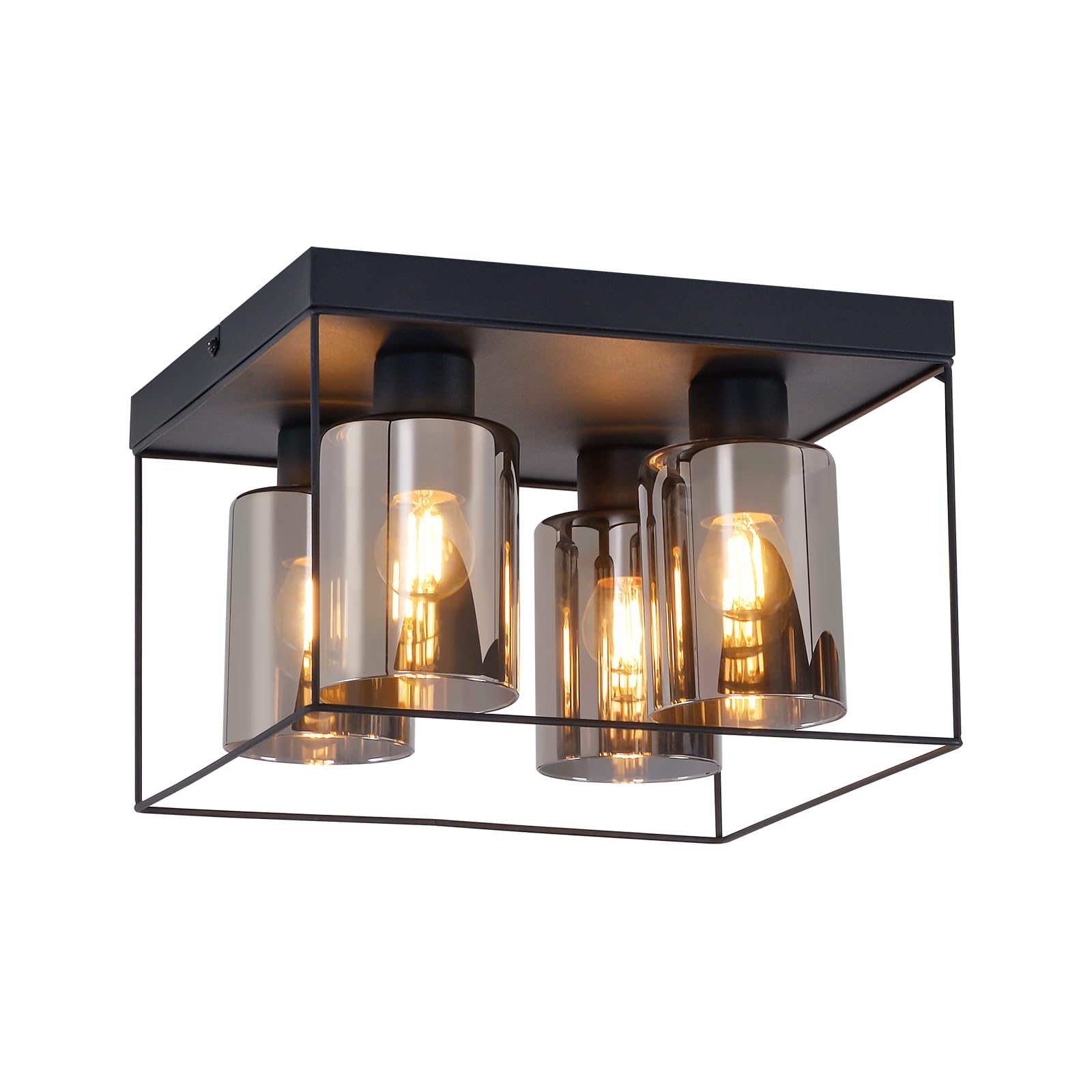 CBJKTX Lampa Sufitowa Przedpokój Lampa Sufitowa Szkło - E27 Vintage Lampa Przedpokój z Czarnym Metalowym Sufitem Styl Industrialny Retro Lampa Sypialnia (bez żarówki) (4 Płomień)