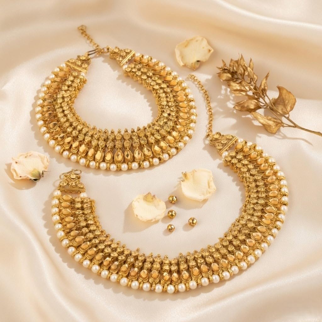Efulgenz Indian Bridal Gold Tone Anklets for Women Indian Bollywood Anklet Crystal Rhinestone Faux Kundan Pearl Wedding Bridal Anklet Set Bracelet Payal Foot Jewelry