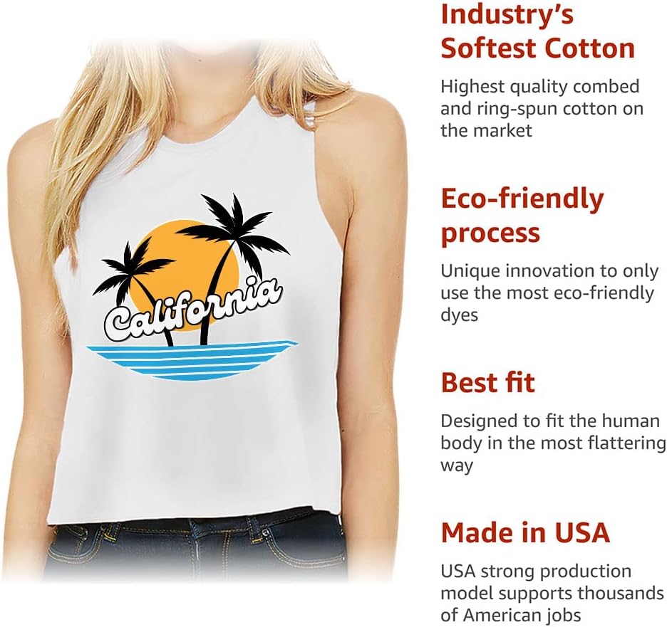 California Racerback Cropped Tank - Palm Design Women's Tank - Printed Tank Top
