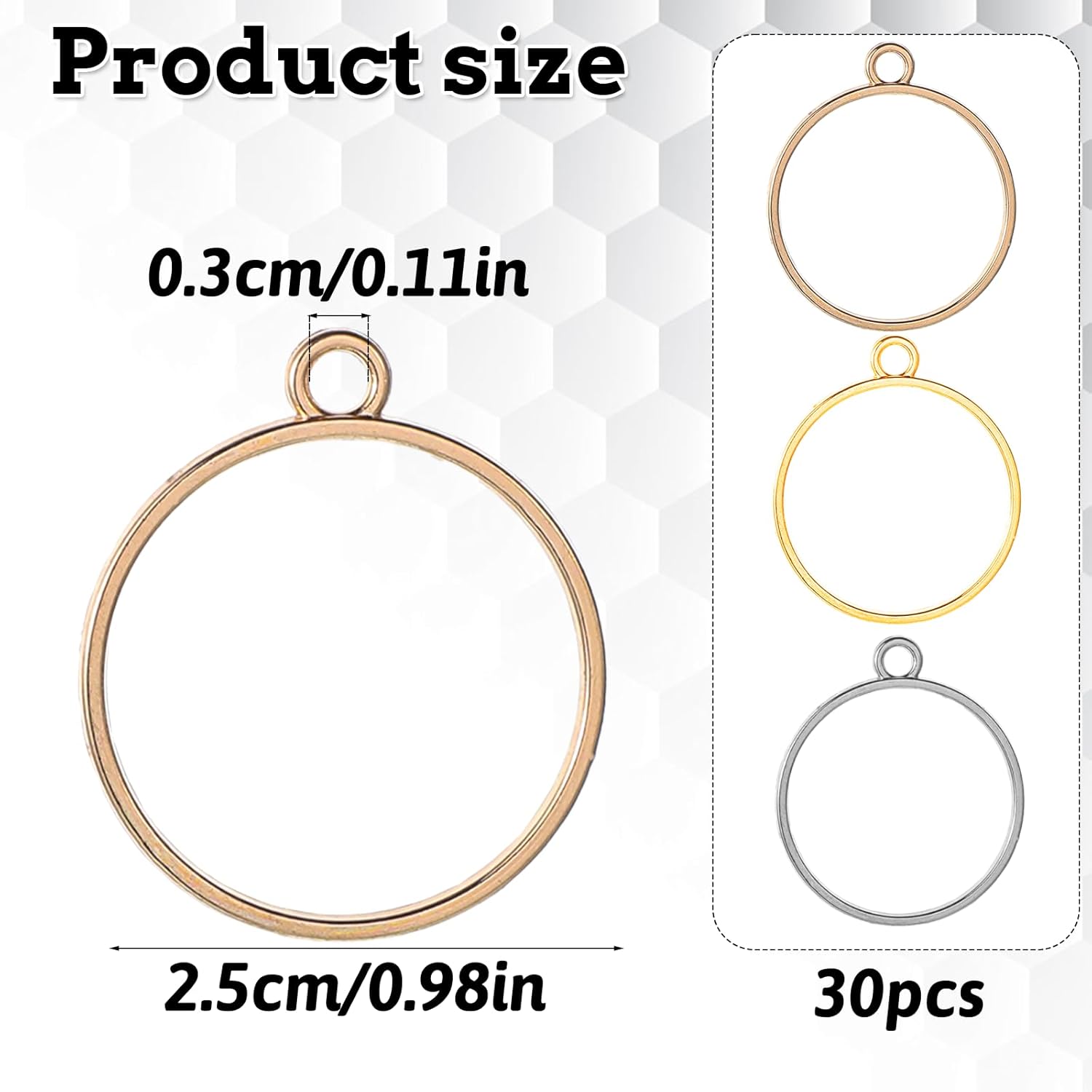 30 Pcs Round Open Bezel Pendants Charms, Hollow Metal Frame Blanks Resin Molds Bezel for Resin Jewelry Making, DIY Craft Molds Pressed Flower Keychain Accessories for Necklaces, Earrings (3 Colors ) - Image 3