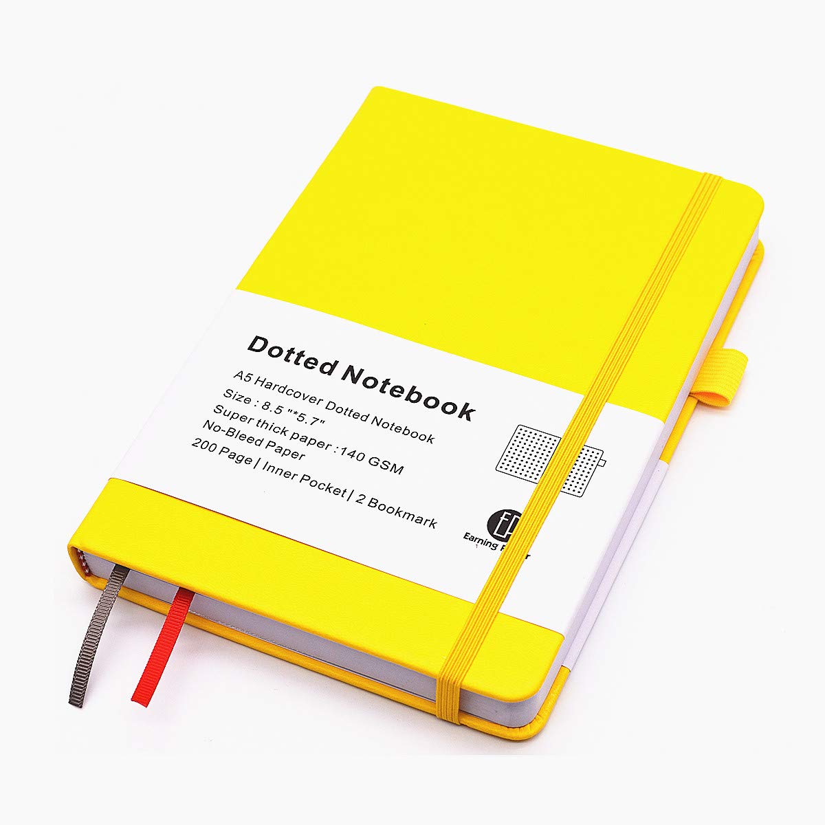 Bullet Dotted Journal - a5 Dotted Notebook with 200 Page 140gsm bleedproof Paper with Inner Pocket, 2 Bookmarks, Premium Dot Grid Notebook (Yellow)