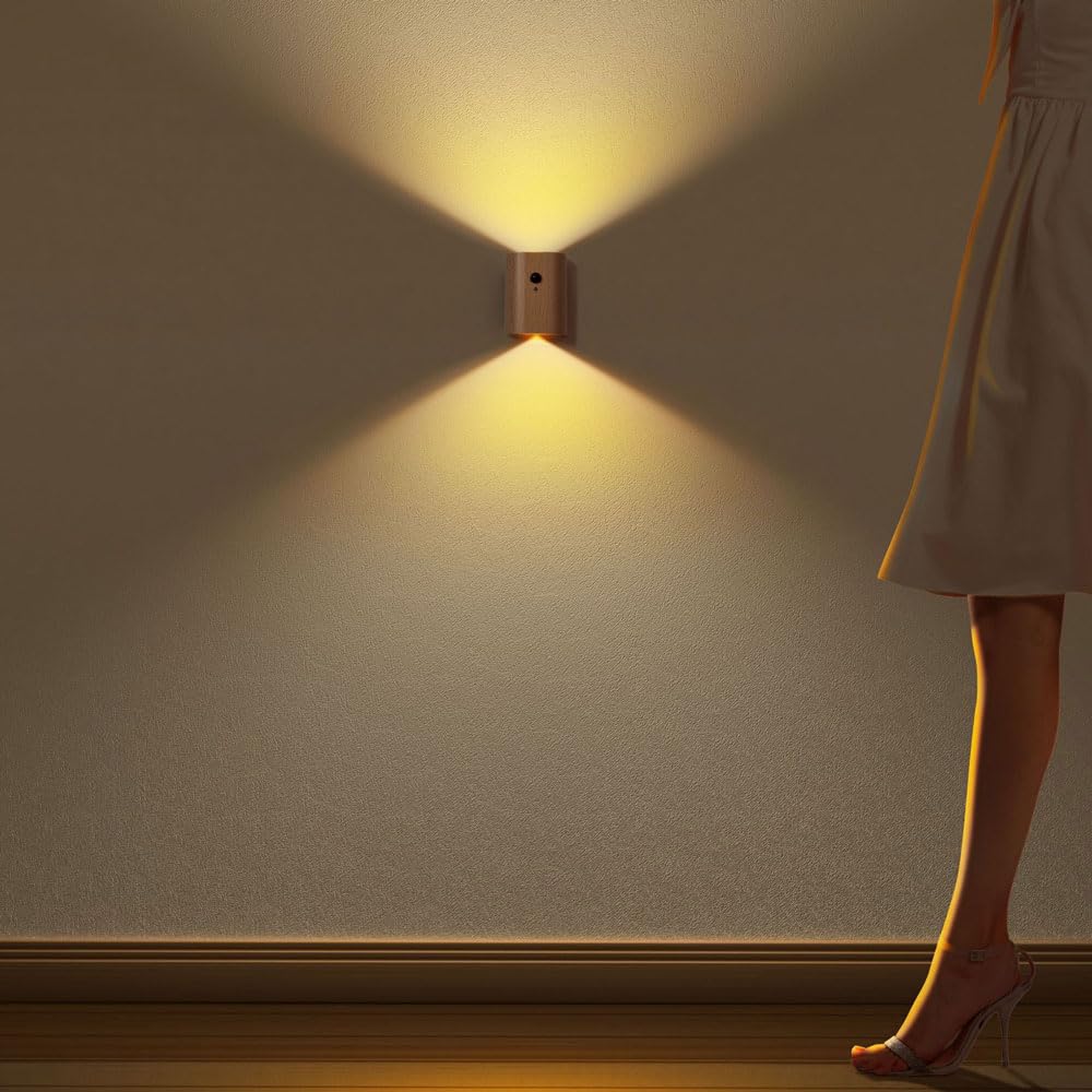 Nowoczesne kinkiety LED-1W Kinkiety do pokoju w górę w dół, materiał drewniany, minimalistyczny design, ludzka indukcja ładowania USB lampka nocna na podczerwień dostępne lampy podłogowe