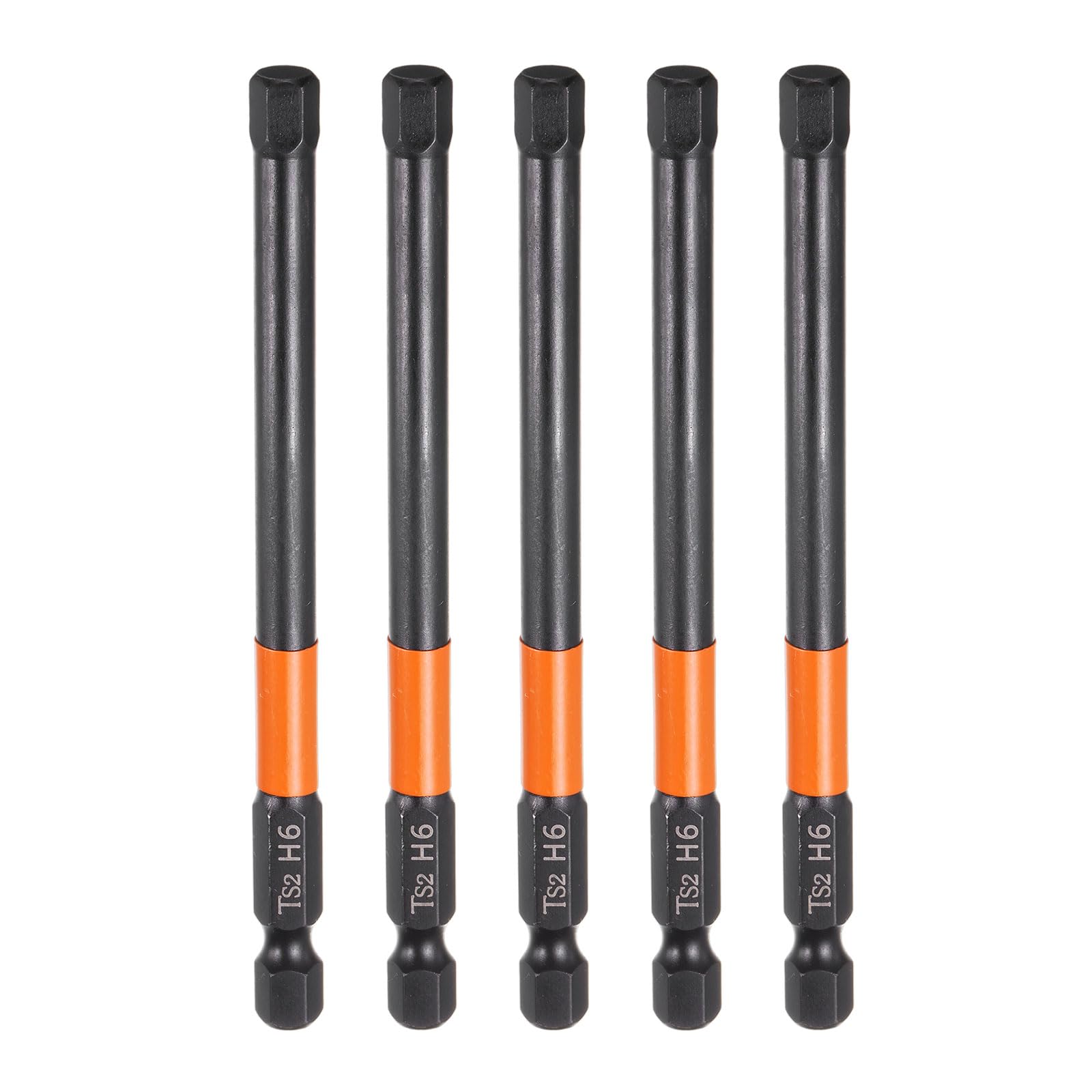 sourcing map 5pcs H6 Hex Head Drill Bit Wrench 6mm Metric Flat Tip 1/4" Hex Shank 100mm (4") Long Magnetic Black Phosphate Hexagonal Screw Driver Socket Industrial Screwdriver Power Bits