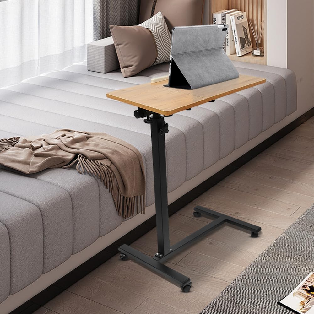Mesa de cama médica con ruedas en forma de C – 2 hojas auxiliares ajustables para hospital, sofá y discapacitados