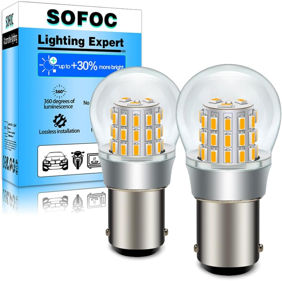 SOFOC BA15D Bulb LED 6V 12V DC Amber/Yellow Turn Signal Light For Automotive RV Camper Boat .etc 3014 39SMD 1000Lm Brighter 2Pcs