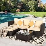 Oversize 5 Piece Patio Furniture Set,Outdoor Sectional Furniture,Patio Conversation Sets,Wicker Pati