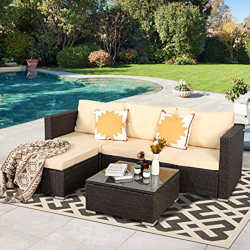 Oversize 5 Piece Patio Furniture Set,Outdoor Sectional Furniture,Patio Conversation Sets,Wicker Patio Furniture Sets,Porch Furniture Set,Outdoor Couch Patio Furniture,Rattan Outdoor Furniture #TOP20