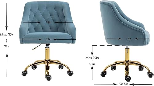 Miniatura 61 de ZOBIDO Cómoda silla de trabajo para la oficina en casa con ruedas, bonita y moderna tapizada de terciopelo con respaldo de concha, silla de